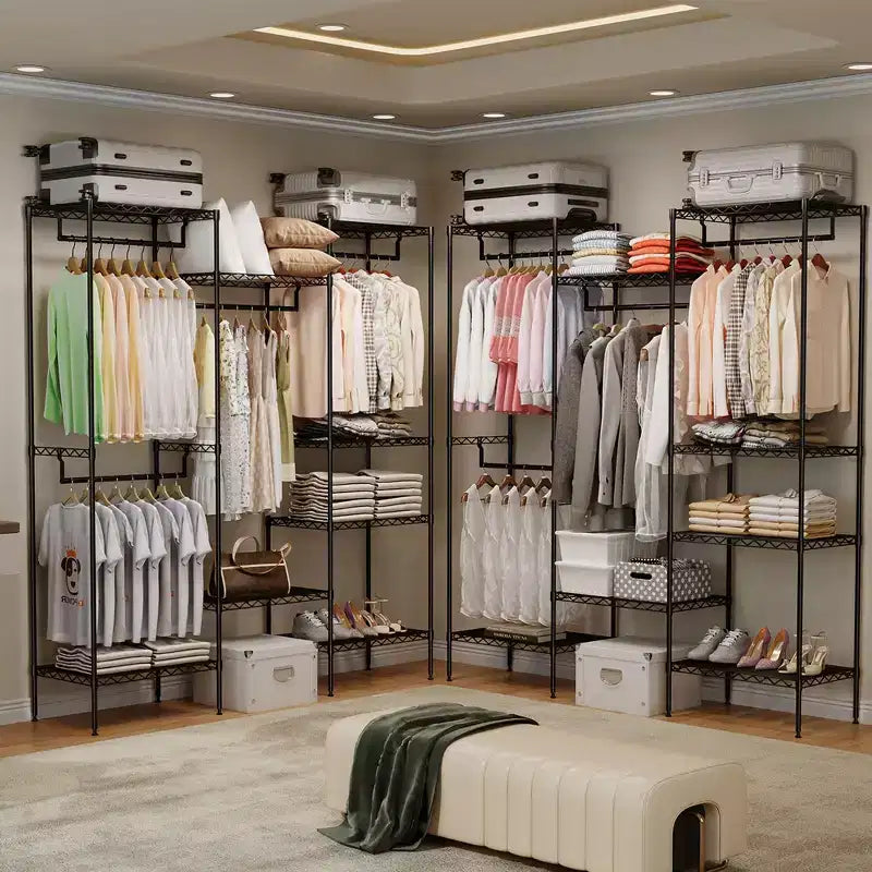 Metal Clothing Rack with 4 Adjustable Hanging Rods and 8 Shelves, Wardrobe Closet Organizer for Clothes, Shoes, and Accessories