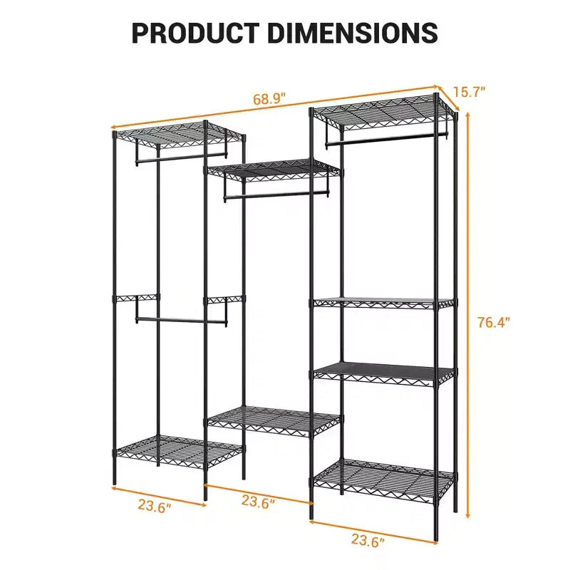 Metal Clothing Rack with 4 Adjustable Hanging Rods and 8 Shelves, Wardrobe Closet Organizer for Clothes, Shoes, and Accessories