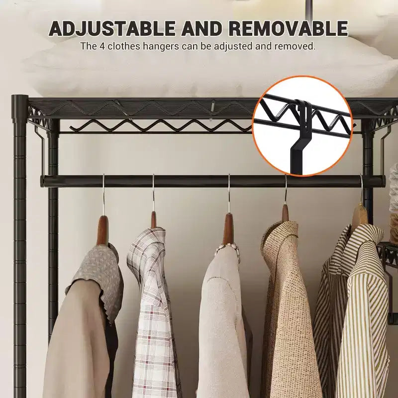 Metal Clothing Rack with 4 Adjustable Hanging Rods and 8 Shelves, Wardrobe Closet Organizer for Clothes, Shoes, and Accessories
