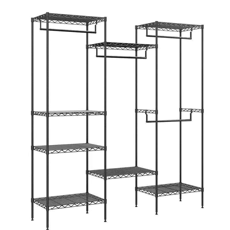 Metal Clothing Rack with 4 Adjustable Hanging Rods and 8 Shelves, Wardrobe Closet Organizer for Clothes, Shoes, and Accessories