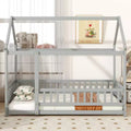 Bellemave Twin House Floor Bed with Safety Guardrails,Rubber Wood House Floor Bed Frame with Montessori and Childlike Design,Gray