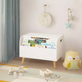Wooden Toy Box, Kids Toy Storage Organizer with Front Bookshelf, Flip-Top Lid, Safety Hinge, Boys Girls Toy Chest Bench for Playroom Kids Room