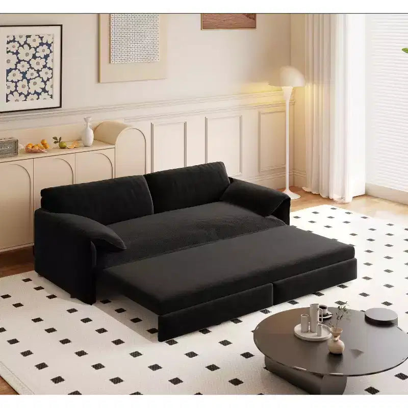 66 Queen Pull Out Sofa Bed 3-in-1 Convertible Sleeper Sofa with Side Storage foe Living Room Black