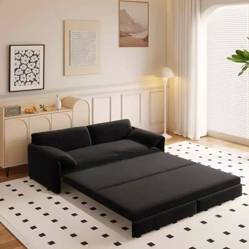 66 Queen Pull Out Sofa Bed 3-in-1 Convertible Sleeper Sofa with Side Storage foe Living Room Black