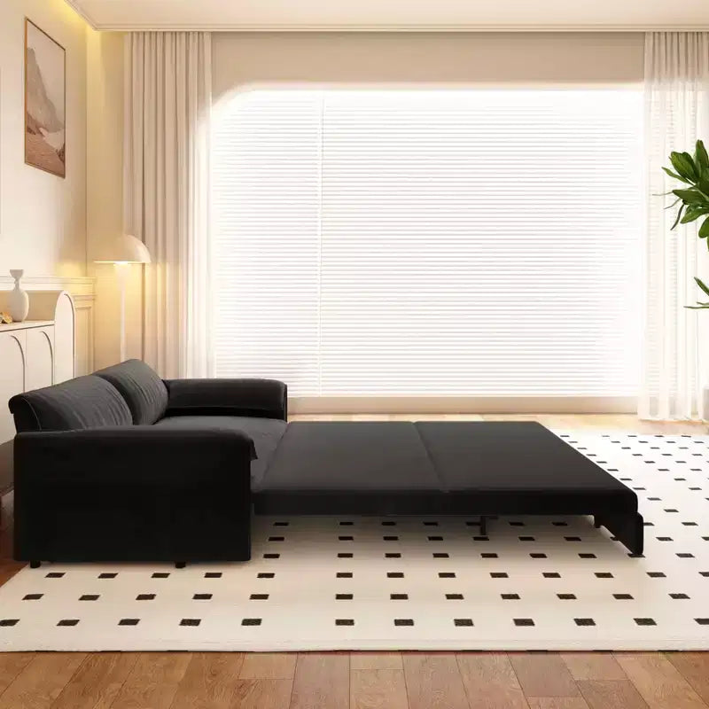 66 Queen Pull Out Sofa Bed 3-in-1 Convertible Sleeper Sofa with Side Storage foe Living Room Black