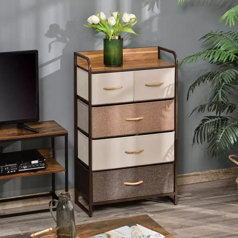 5-Drawer Fabric Dresser Tower, 4-Tier Storage Organizer with Steel Frame for Hallway, Bedroom, and Closet