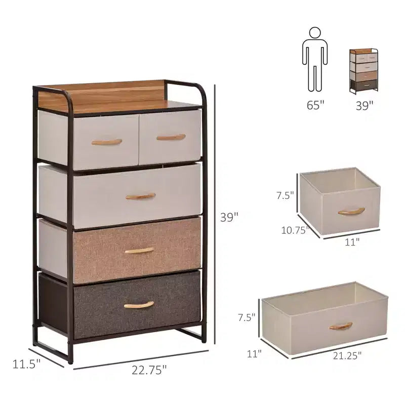 5-Drawer Fabric Dresser Tower, 4-Tier Storage Organizer with Steel Frame for Hallway, Bedroom, and Closet