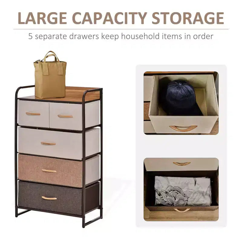 5-Drawer Fabric Dresser Tower, 4-Tier Storage Organizer with Steel Frame for Hallway, Bedroom, and Closet