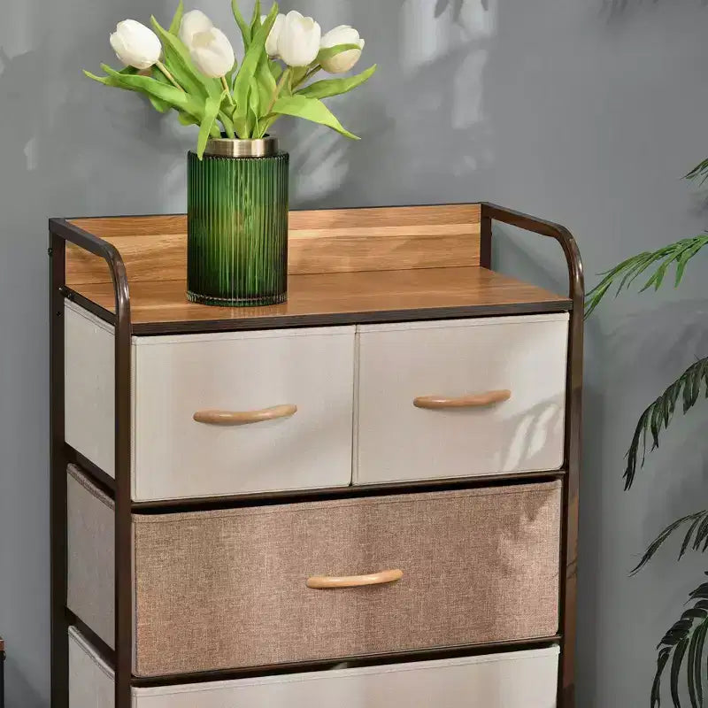 5-Drawer Fabric Dresser Tower, 4-Tier Storage Organizer with Steel Frame for Hallway, Bedroom, and Closet