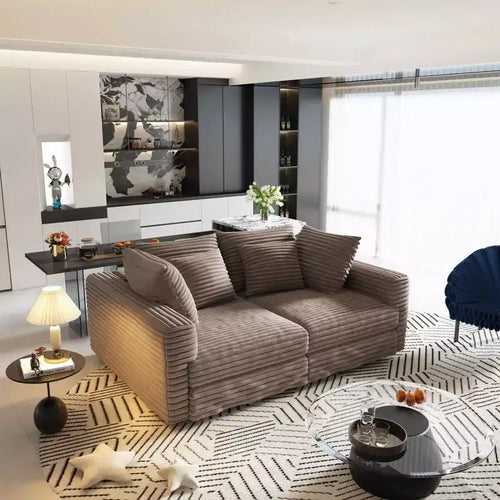 102.4 Plush Corduroy 4 Seat Sofa with Soft Pillows, Convertible Deep Seat Sofa Lunge Chair for Living Room Beige
