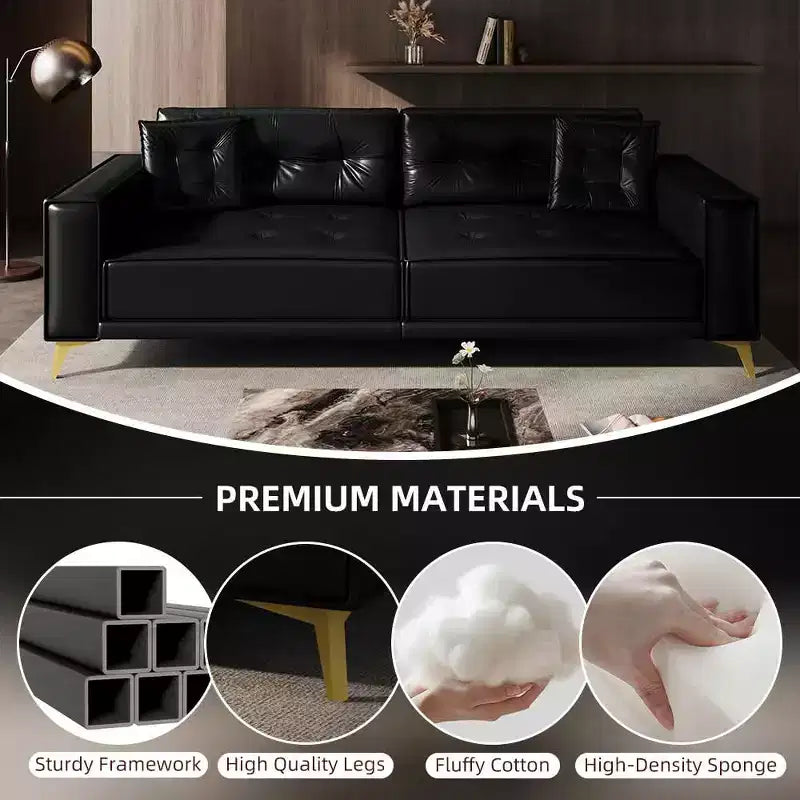 92.1 King Size Pull Out Sofa Bed,3-in-1 Faux Leather Convertible Sleeper Sofa with Ultra Wide Armrests 2 Pillows Black