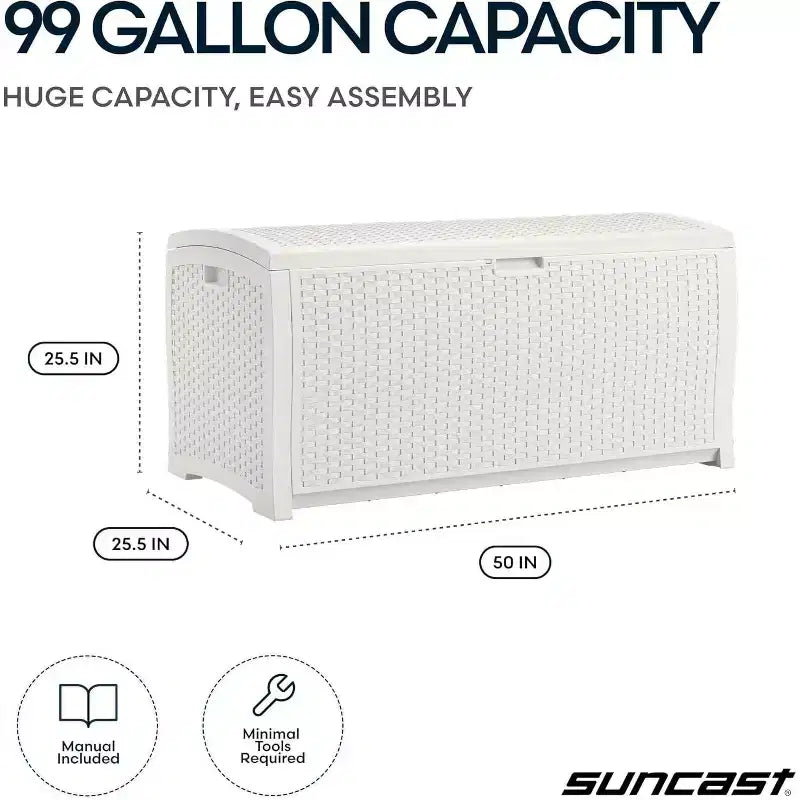 99 Gallon Wicker Outdoor Deck Box, Horizontal Water Resistant Storage with Hinged Lid for Patio Deck Yard Garage