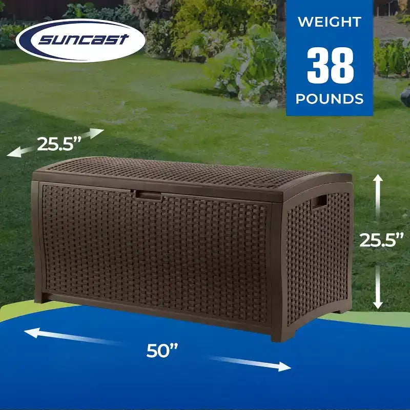 99 Gallon Wicker Outdoor Deck Box, Horizontal Water Resistant Storage with Hinged Lid for Patio Deck Yard Garage