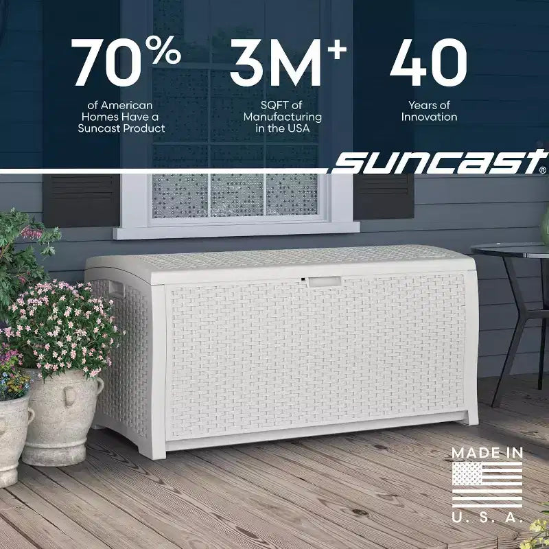 99 Gallon Wicker Outdoor Deck Box, Horizontal Water Resistant Storage with Hinged Lid for Patio Deck Yard Garage
