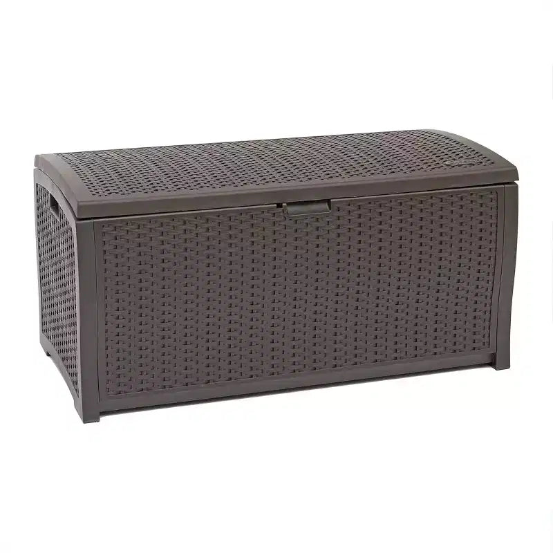 99 Gallon Wicker Outdoor Deck Box, Horizontal Water Resistant Storage with Hinged Lid for Patio Deck Yard Garage