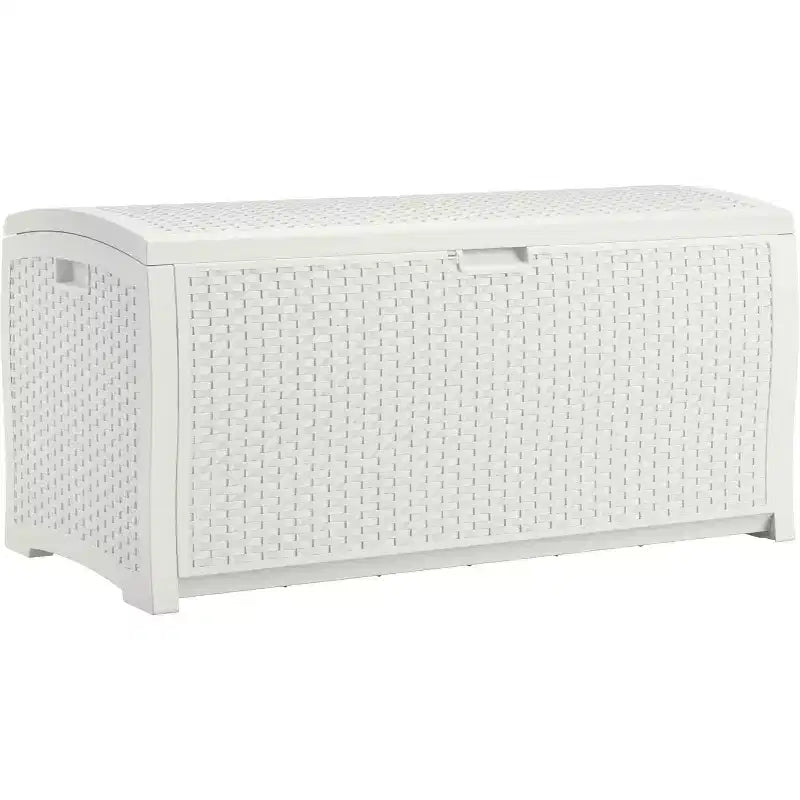 99 Gallon Wicker Outdoor Deck Box, Horizontal Water Resistant Storage with Hinged Lid for Patio Deck Yard Garage