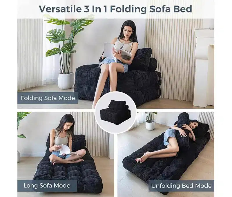 Folding Sofa Bed Convertible Chair Bed with Pillows & Backrest, Portable Floor Mattress Single Sleeper for Living Room Bedroom Guest
