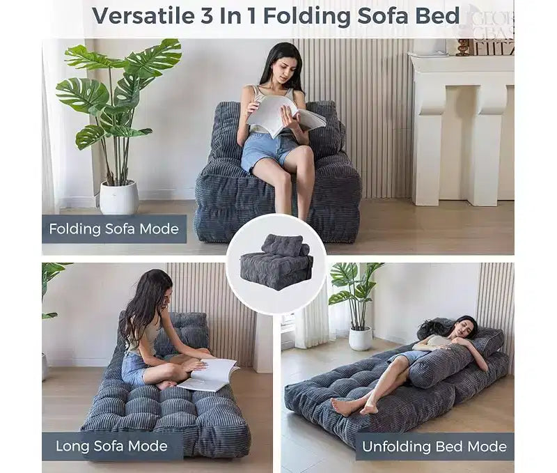 Folding Sofa Bed Convertible Chair Bed with Pillows & Backrest, Portable Floor Mattress Single Sleeper for Living Room Bedroom Guest