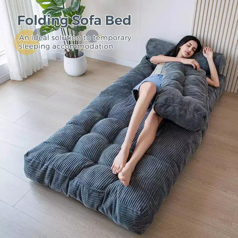 Folding Sofa Bed Convertible Chair Bed with Pillows & Backrest, Portable Floor Mattress Single Sleeper for Living Room Bedroom Guest