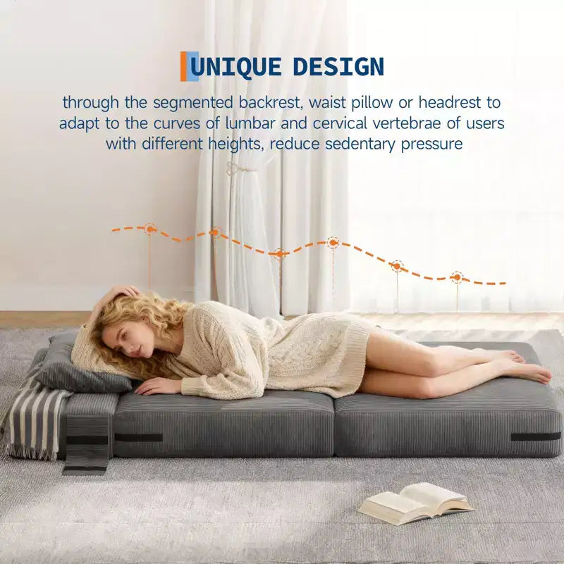 Folding Sofa Bed Convertible Chair Bed with Pillows & Backrest, Portable Floor Mattress Single Sleeper for Living Room Bedroom Guest