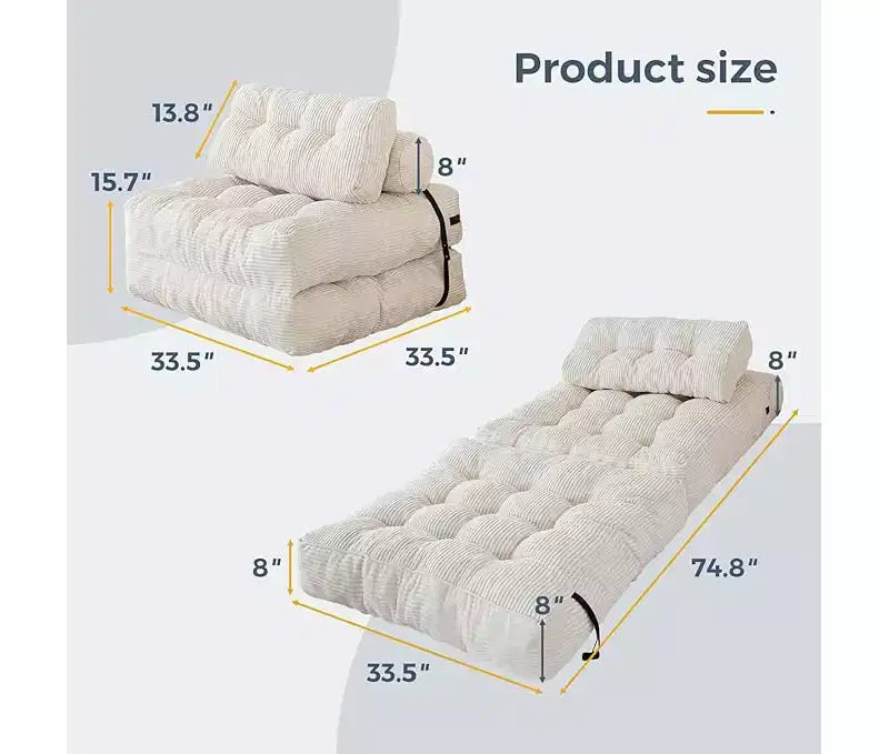 Folding Sofa Bed Convertible Chair Bed with Pillows & Backrest, Portable Floor Mattress Single Sleeper for Living Room Bedroom Guest