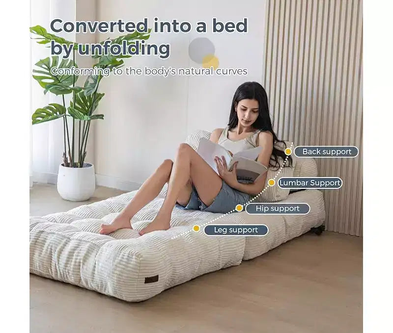 Folding Sofa Bed Convertible Chair Bed with Pillows & Backrest, Portable Floor Mattress Single Sleeper for Living Room Bedroom Guest