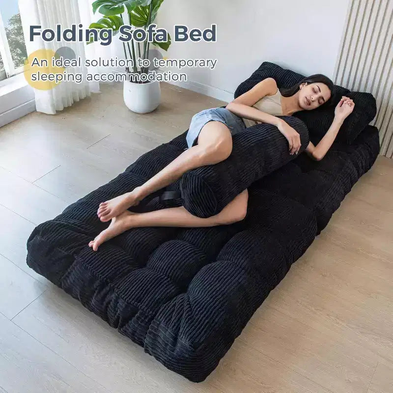 Folding Sofa Bed Convertible Chair Bed with Pillows & Backrest, Portable Floor Mattress Single Sleeper for Living Room Bedroom Guest