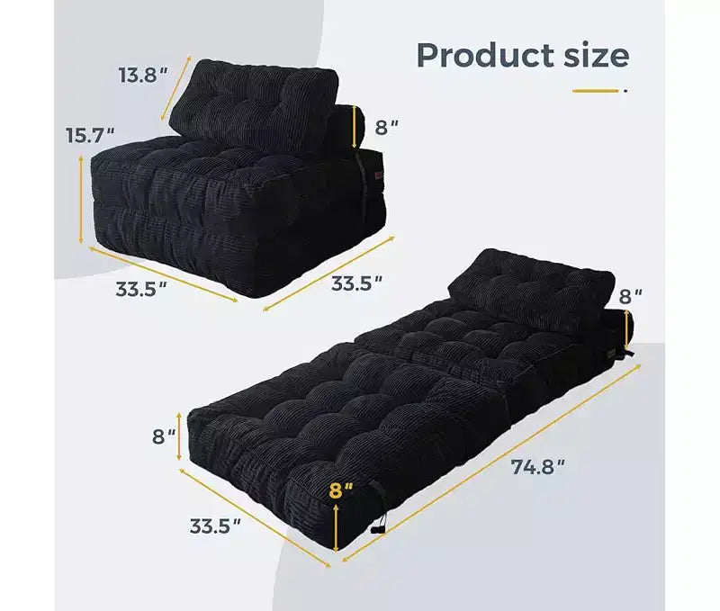 Folding Sofa Bed Convertible Chair Bed with Pillows & Backrest, Portable Floor Mattress Single Sleeper for Living Room Bedroom Guest