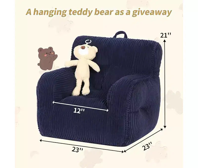 Kids Corduroy Bean Bag Chair 23x23x21 Inch 280GSM Polyester Plush Sponge Filling Floor Sofa for Boys Girls Reading Nook