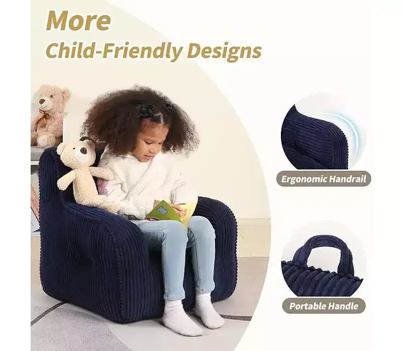 Kids Corduroy Bean Bag Chair 23x23x21 Inch 280GSM Polyester Plush Sponge Filling Floor Sofa for Boys Girls Reading Nook