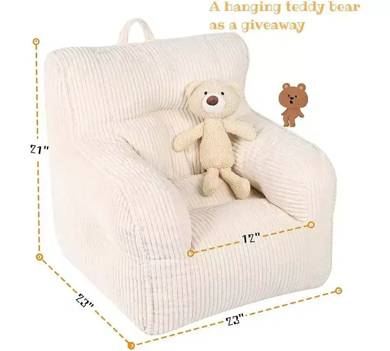 Kids Corduroy Bean Bag Chair 23x23x21 Inch 280GSM Polyester Plush Sponge Filling Floor Sofa for Boys Girls Reading Nook