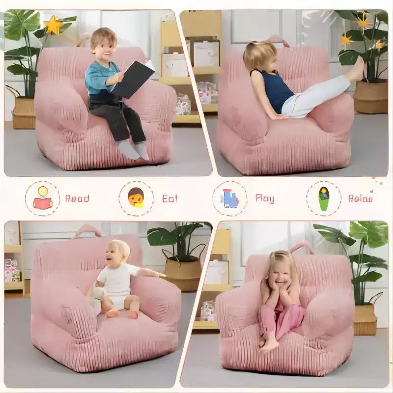 Kids Corduroy Bean Bag Chair 23x23x21 Inch 280GSM Polyester Plush Sponge Filling Floor Sofa for Boys Girls Reading Nook