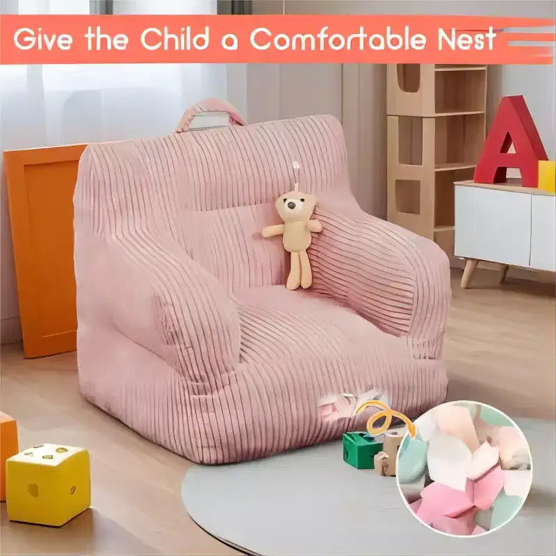 Kids Corduroy Bean Bag Chair 23x23x21 Inch 280GSM Polyester Plush Sponge Filling Floor Sofa for Boys Girls Reading Nook