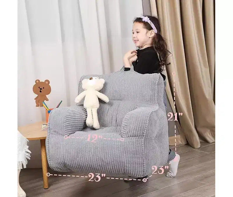 Kids Corduroy Bean Bag Chair 23x23x21 Inch 280GSM Polyester Plush Sponge Filling Floor Sofa for Boys Girls Reading Nook