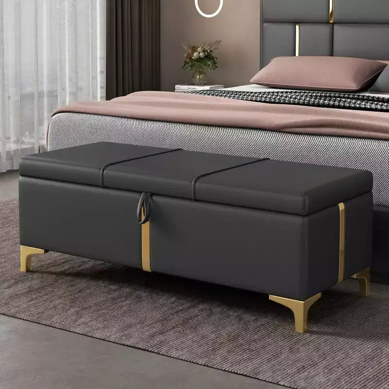 TUYOHW 47.2 End of Bed Ottoman Bench,Luxury Black&Gold PU Storage Ottoman with Metal Legs,Accent Bench Bed Bench,250lbs Capacity