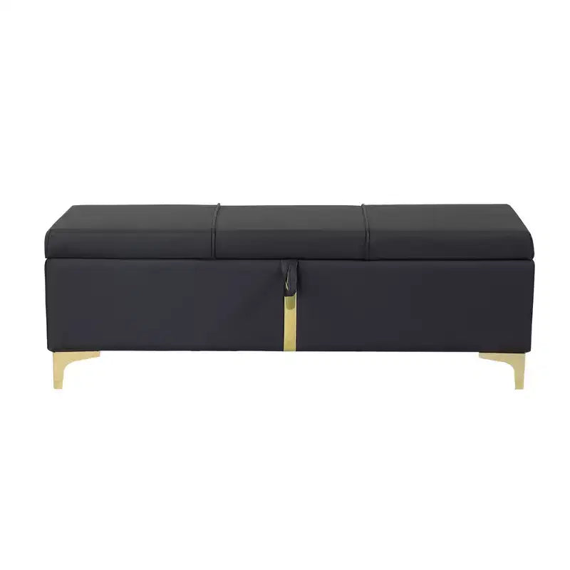 47.2 End of Bed Ottoman Bench,Luxury Black&Gold PU Storage Ottoman with Metal Legs,Accent Bench Bed Bench,250lbs Capacity