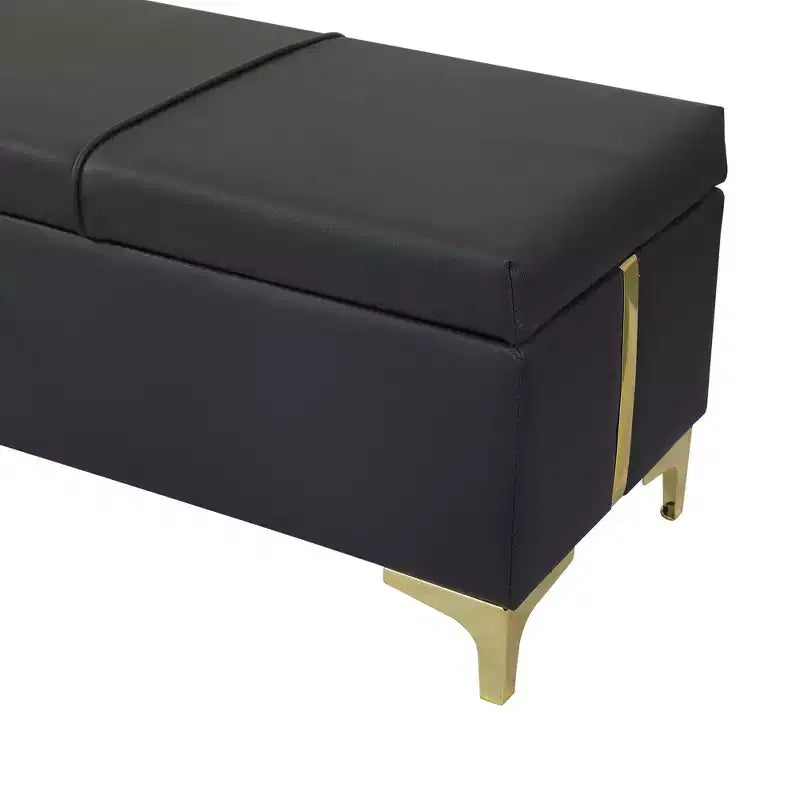 47.2 End of Bed Ottoman Bench,Luxury Black&Gold PU Storage Ottoman with Metal Legs,Accent Bench Bed Bench,250lbs Capacity