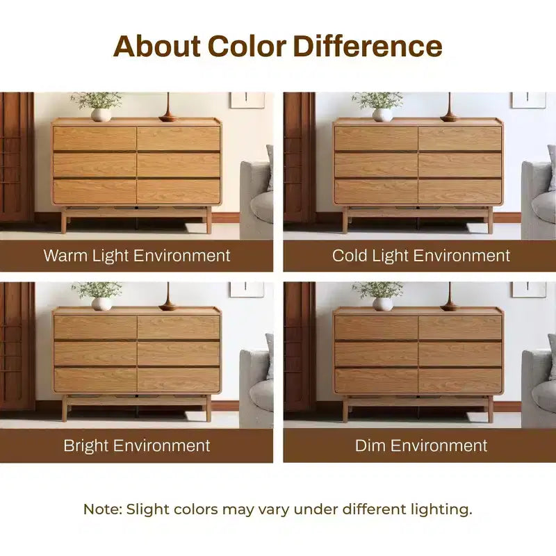 Mid-Century Style Natural Finish Dresser, 6 Drawers, Horizontal Storage, Engineered Wood Brown