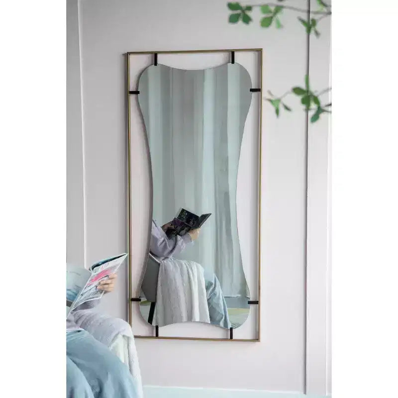 Miroir mural décoratif moderne Coquelicot avec cadre en métal doré, Miroir fantaisie pour chambre à coucher, salon