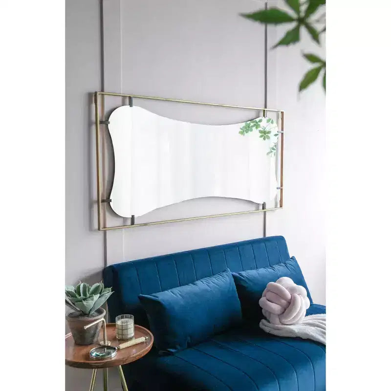 Miroir mural décoratif moderne Coquelicot avec cadre en métal doré, Miroir fantaisie pour chambre à coucher, salon