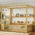 Bellemave Canopy Floor Bed with Guardrails and Shelves,Solid Wood Floor Bed Frame with Door and Montessori for Kids,No Spring Box Needed