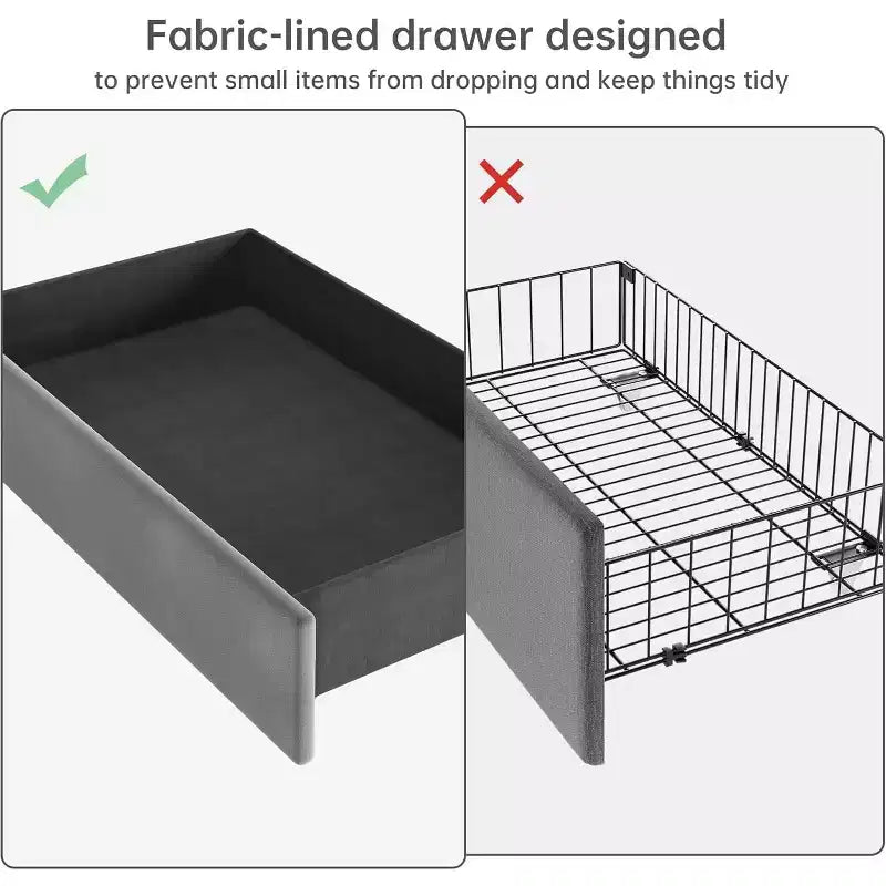 Full-sized Large Bed Frame, Equipped with Storage Space, a Charging Station and 4 Drawers, with Velvet Cushions Supported by Wooden Strips, Grey