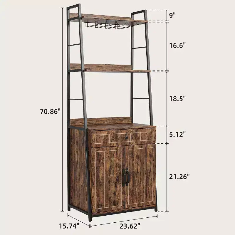 Bakers Rack Microwave Stand with Drawer Kitchen Tall Utility Storage Shelf with Wine Glass Rack Kitchen Microwave Oven Stand Spice Rack Organizer