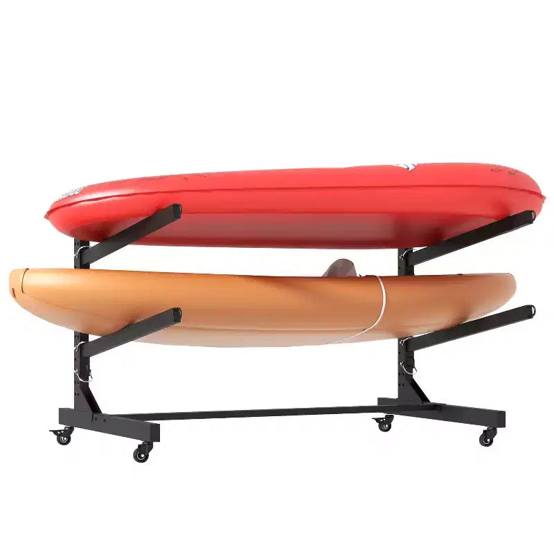 VIYET 27H Freestanding Kayak Storage Rack, Heavy-Duty Adjustable Stand with Lockable Wheels, Holds 2 Kayaks/Canoe/SUP/Surfboard (Black)