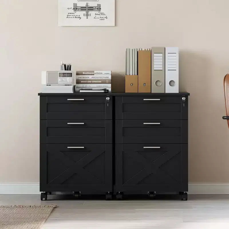 3-Drawer File Cabinet with Lock, Mobile Under Desk Filing Cabinet for Home Office, Wood Storage Organizer for Letter/a4/Legal Size Documents