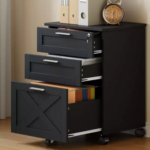 3-Drawer File Cabinet with Lock, Mobile Under Desk Filing Cabinet for Home Office, Wood Storage Organizer for Letter/a4/Legal Size Documents