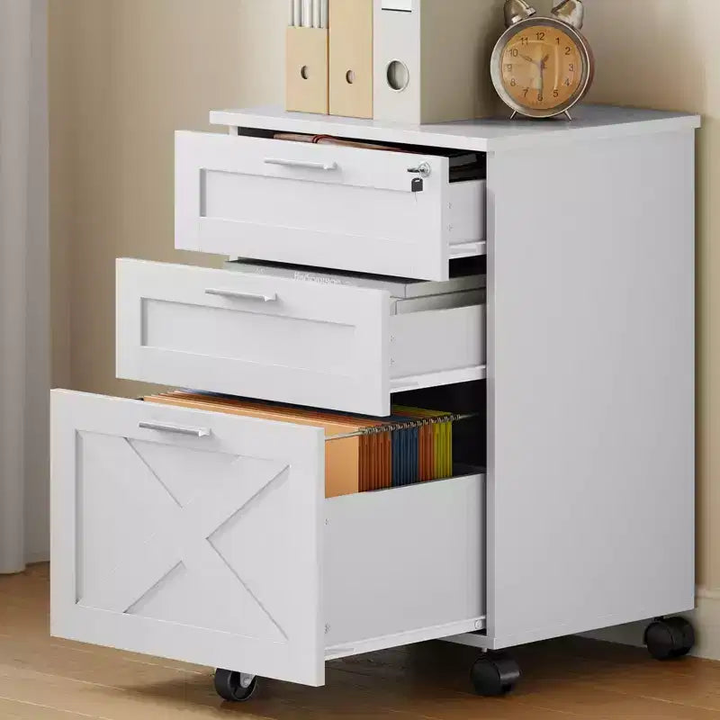 3-Drawer File Cabinet with Lock, Mobile Under Desk Filing Cabinet for Home Office, Wood Storage Organizer for Letter/a4/Legal Size Documents