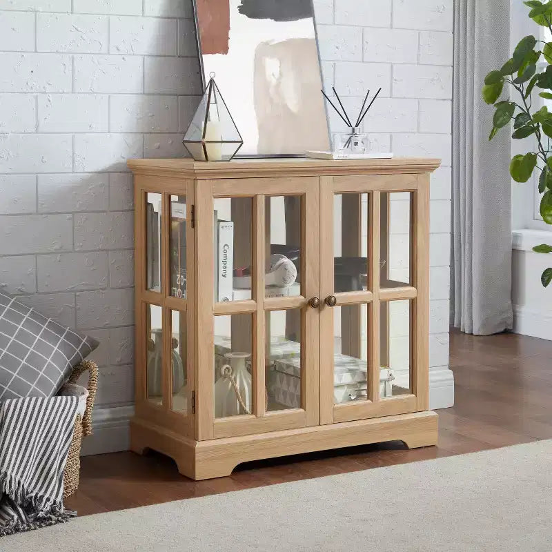 Display Cabinet with Glass Doors Lighted Accent Corner Curio Cabinet with Adjustable Shelves Glass Display Case with LED Light Strip