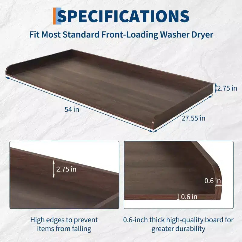 Washer Dryer Countertop, Utility Shelf w/ Edge Rails for Laundry Room Organization & Storage