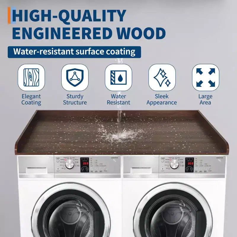 Washer Dryer Countertop, Utility Shelf w/ Edge Rails for Laundry Room Organization & Storage